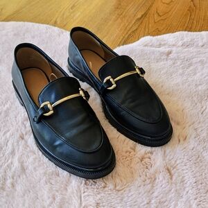 H&M Black Loafers with Gold Buckle